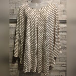 new directions Beige & White Striped Bell-Sleeve Tunic